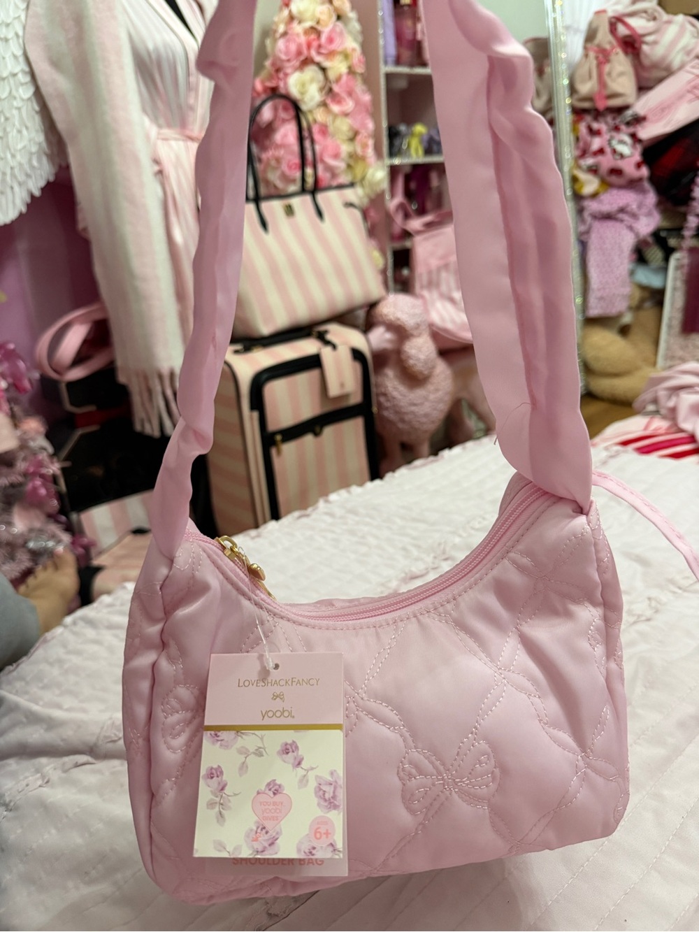 NWT Yoobi Loveshackfancy Pink Quilted Shoulder Bag